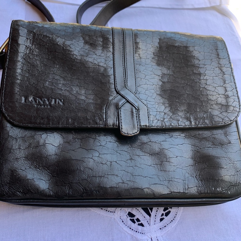 Vintage Lanvin black leather crossbody purse